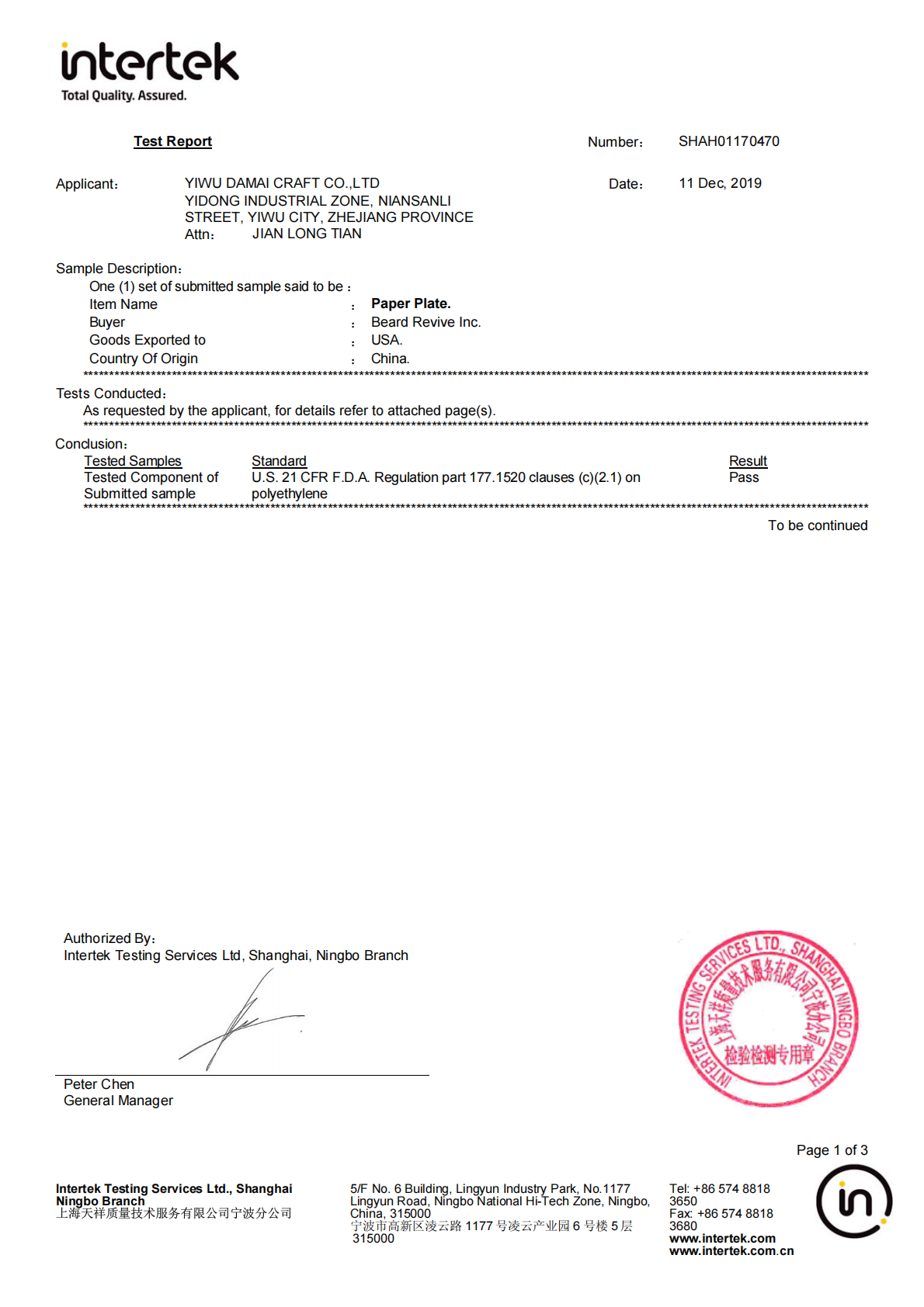 FDA Certificate